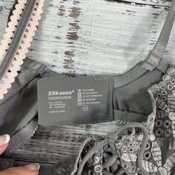 ZSKason Demi Bra size 34B Gray Pink Lace Underwire Lingerie - Picture 7 of 8